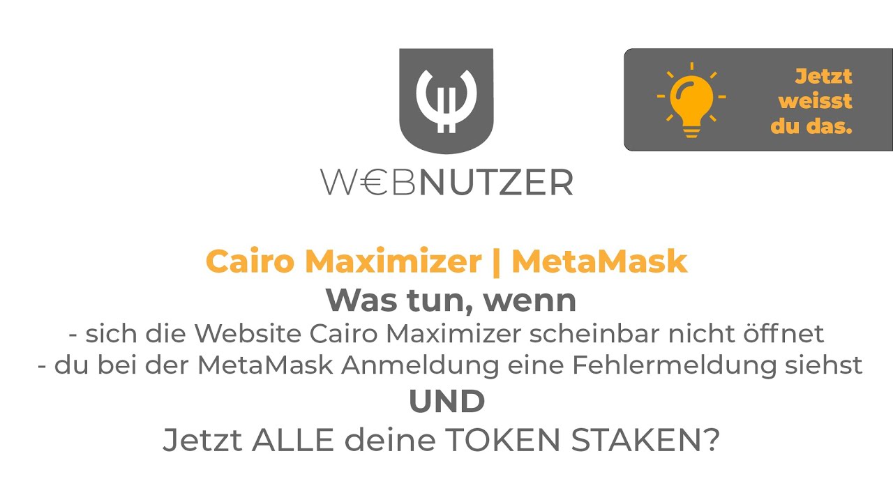 🔴  CAIRO FINANCE MAXIMIZER | Probleme bei: Seite &ouml;ffnen, MetaMask verbinden, staken? So geht's: