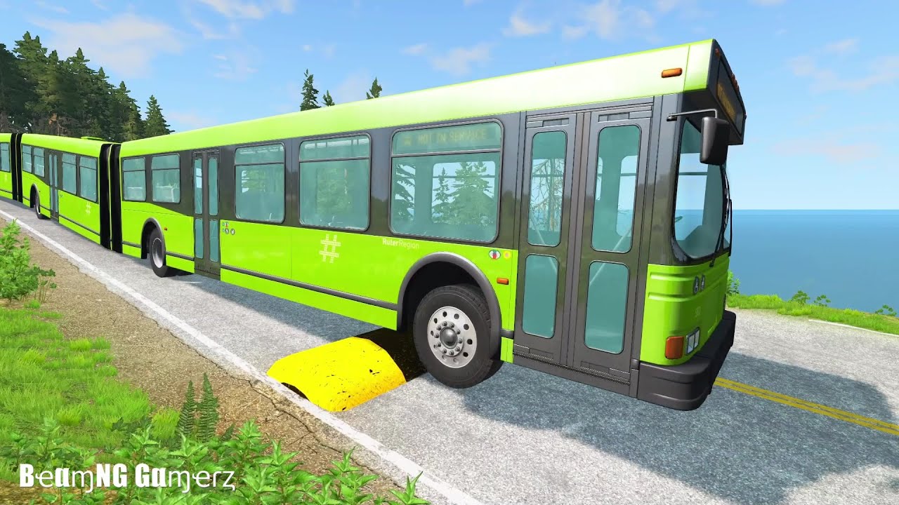 LONG BUS, CITY BUS, SCHOOL BUS Vs MASSIVE SPEED BUMPS - BeamNG.Drive