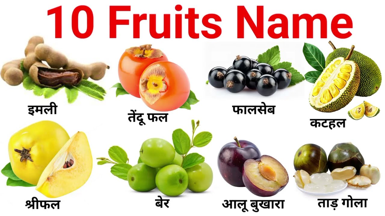 10 फलों के नाम Fruits Name for kids l Fruits Name in English and Hindi with pictures.Fruits ke Naam