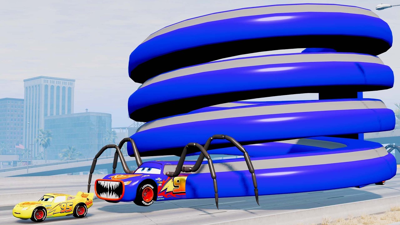 Epic escape from Lightning McQueen Eater, McQueen Spiral Eater, Fire Engine Eater |BeamNG.Drive