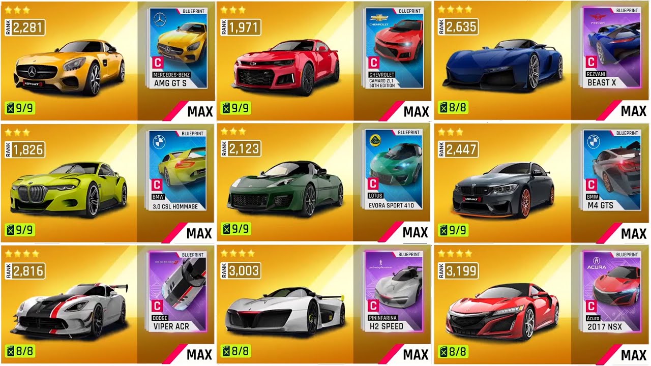 ALL ORIGINAL CLASS C CARS - GOLD UPGRADES!! [ASPHALT LEGENDS]