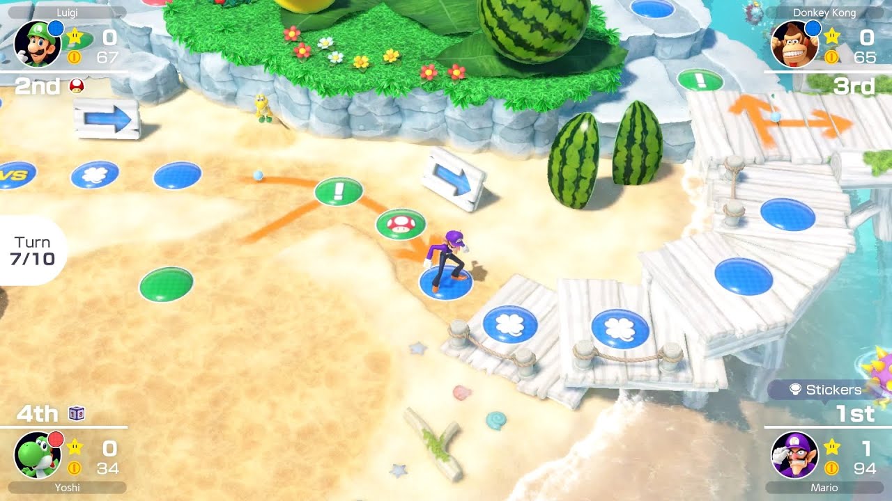 Mario Party Superstars #807 Yoshi's Tropical Island Waluigi vs Yoshi vs Donkey Kong vs Luigi