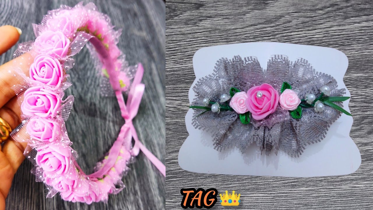 طريقة عمل طوق الورد🌹بأسهل طريقة وأجمل تقفيل + كلبس تحفة وشيك 🎀  مشروعك من بيتك  