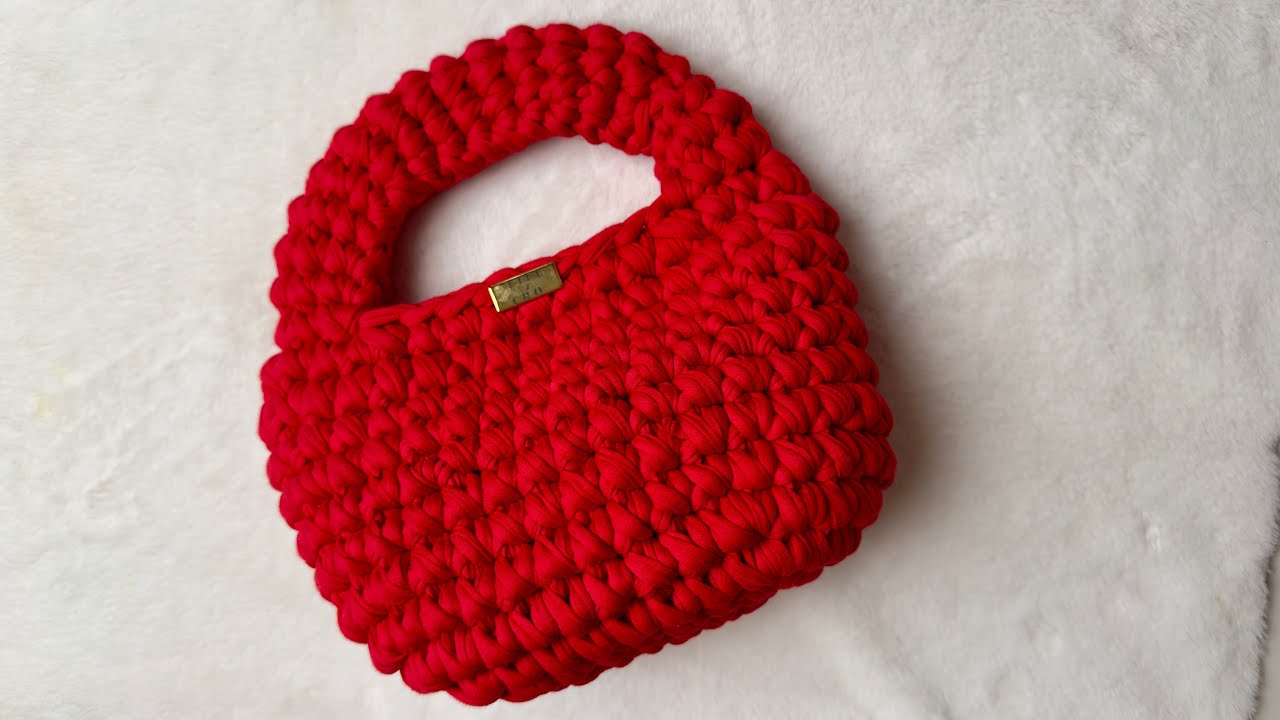 How to make a Crochet Jelly Bag with T-shirt Yarn, Chunky Crochet Bag  #crochetbag #crochettutorial 