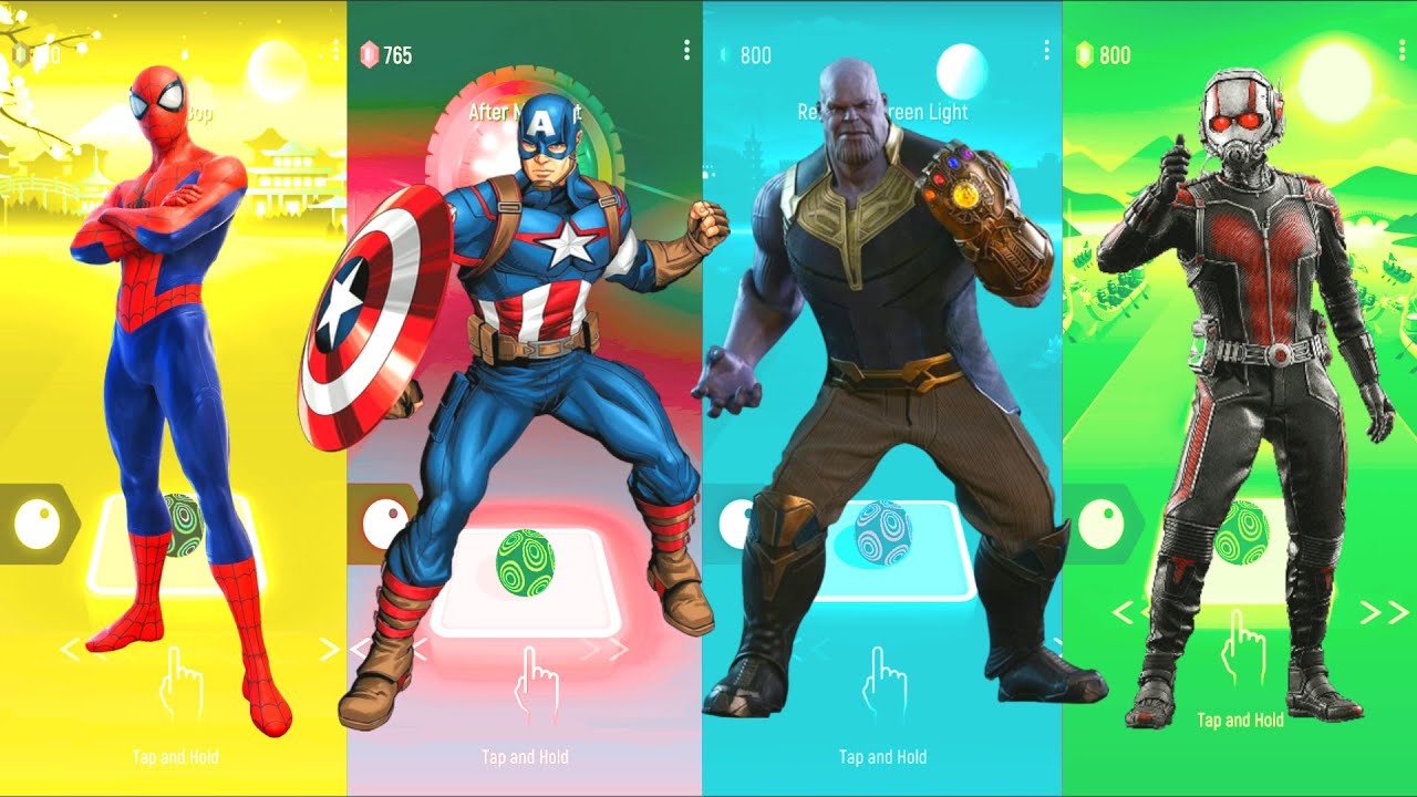 Spiderman 🆚 Captain America 🆚 Thanos 🆚 Ant-Man | Marvel Heroes | Tiles Hop Fun Ball