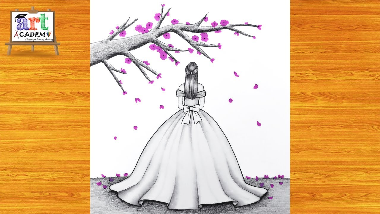 How to draw a cute Girl with Magenta Tree || Drawing easy for beginner || Girl drawing