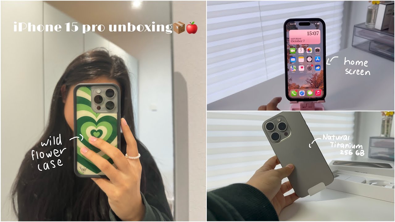 iPhone 15 pro (Natural Titanium)  unboxing! | +setup & wildflower case