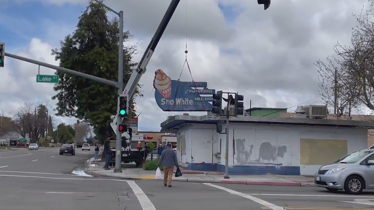 This vintage drive-in sign is being moved in Madera
