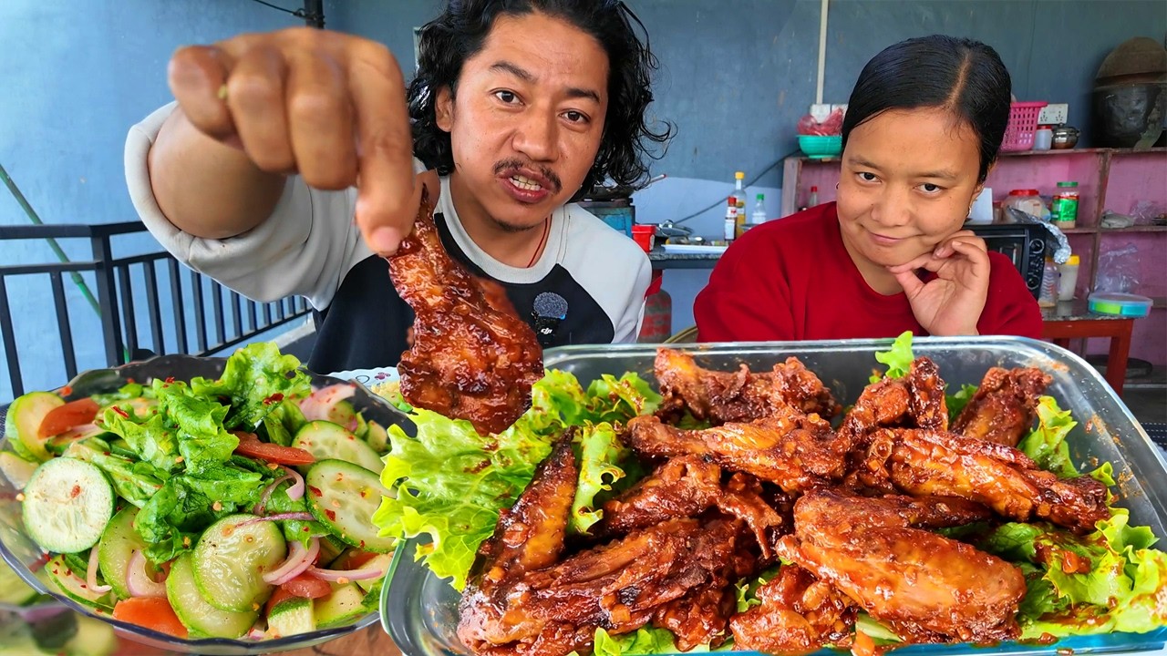 Gochujang flavor Local Chicken wings, Cucumber salad with jeera Rice | Healthy Yum