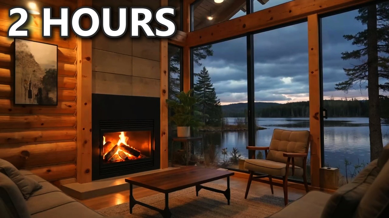 Cozy Lake House Ambience 🌙 Soft Piano & Crackling Fireplace by the Window (2 Hours)