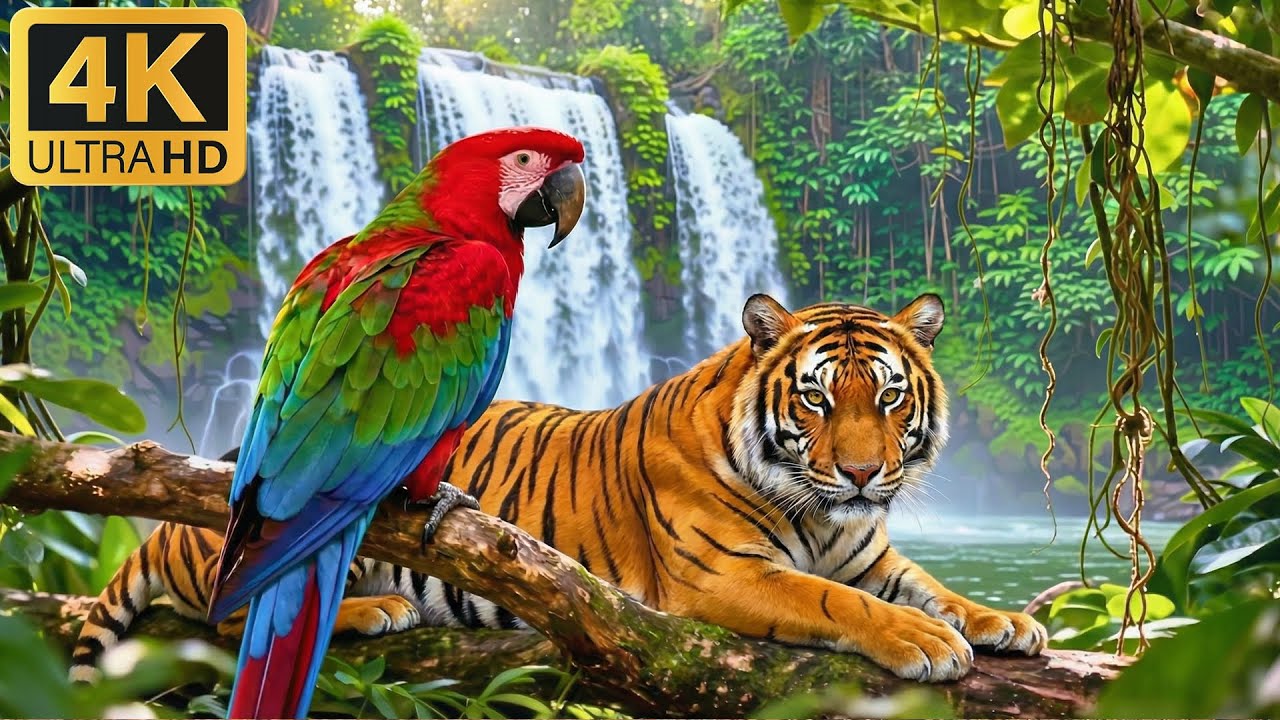 Amazon Jungle 4K - Rare Birds, Lion & Wildlife with Relaxing Nature Sounds