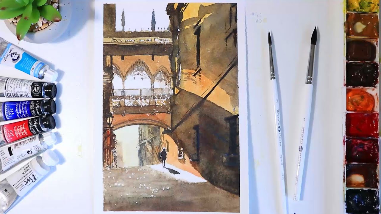Watercolor Painting - Spain Cityscape Demo