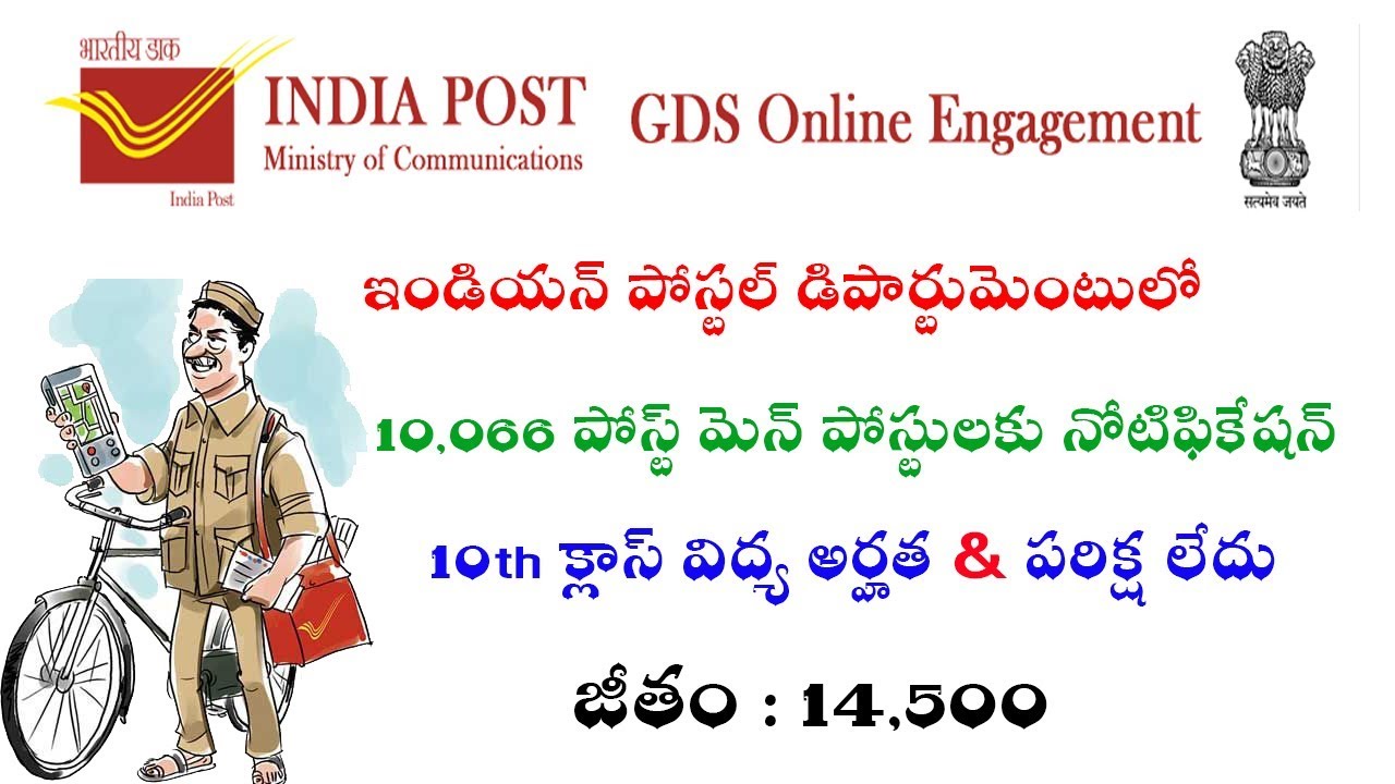 Indian Postal Department 10066 Postmen Posts Notification 2019 Details || Postal Jobs 2019