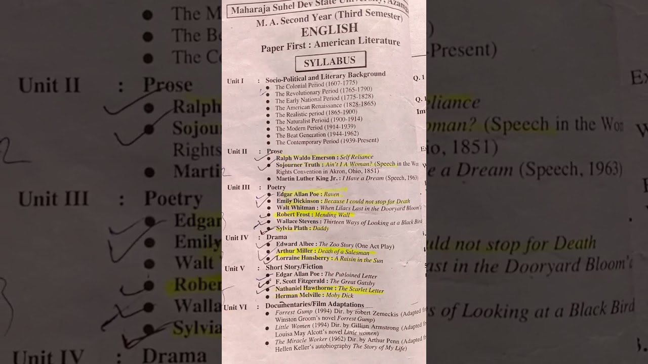 American literature 3rd semester M.A #english #literature #exam #syllabus