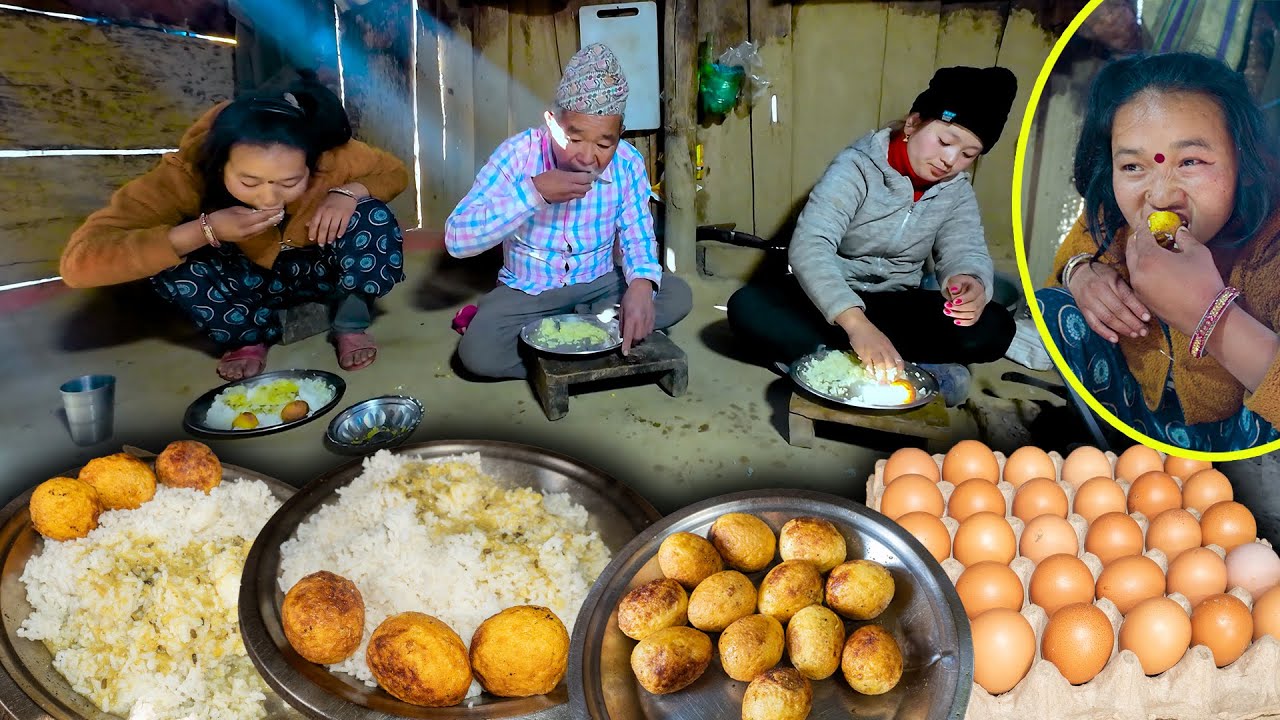 Boiled Fry Egg Recipe & Lentils With Rice Cooking & eating in Village Kitchen | Rural cooking videos