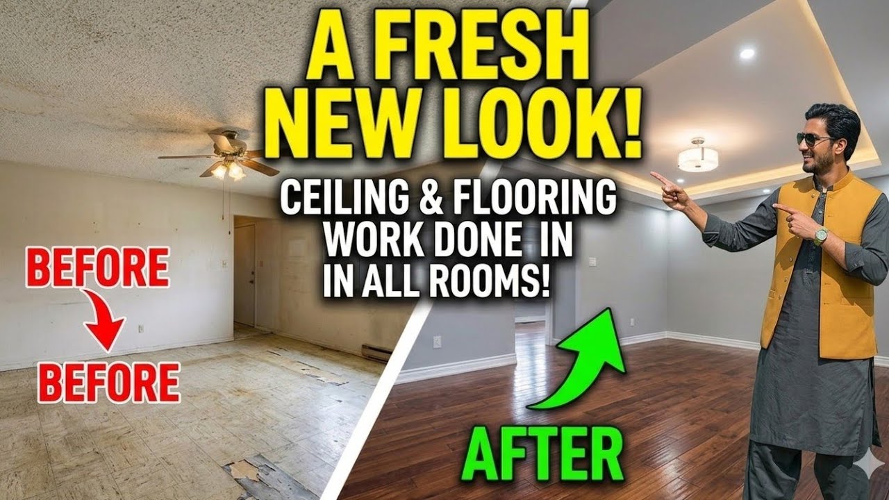 A fresh new look — ceiling and flooring work done in all rooms