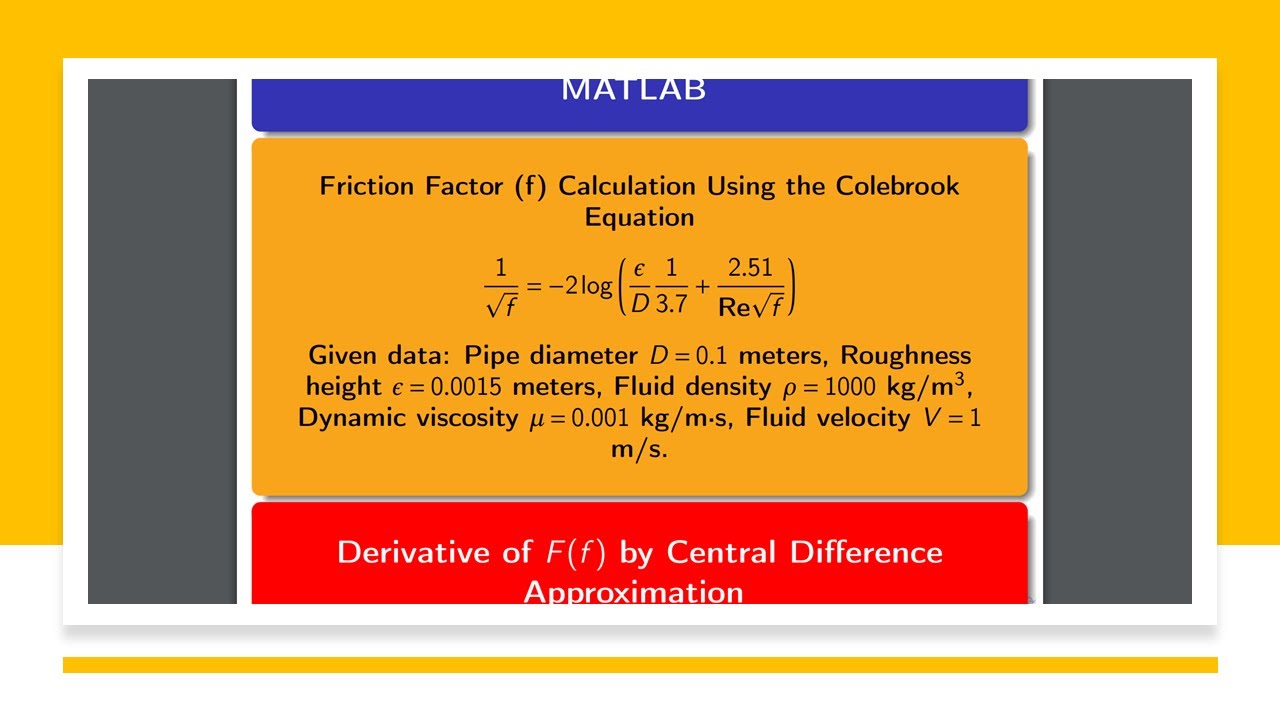 Friction Factor calculation by MATLAB Using the Colebrook Equation #fluidmechanics