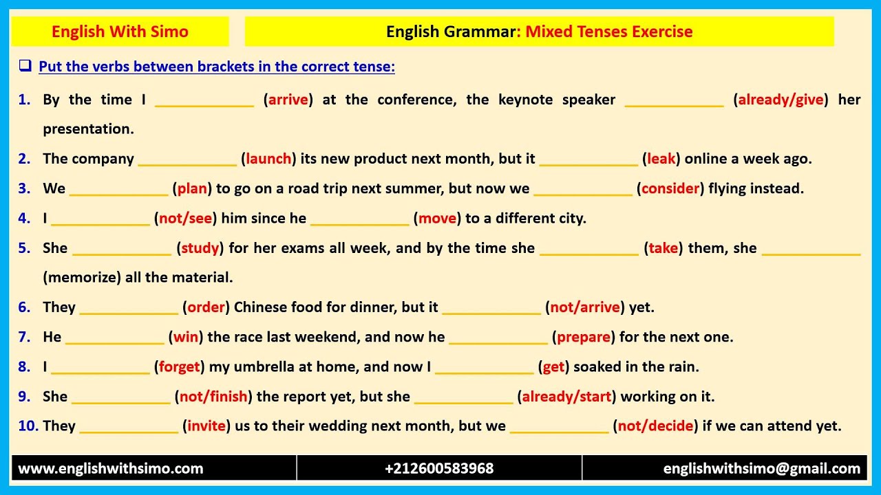 تمرين مختلف أزمنة الأفعال في الإنجليزية: للبكالوريا و طلبة السنة الأولى في الجامعة | Mixed Tenses