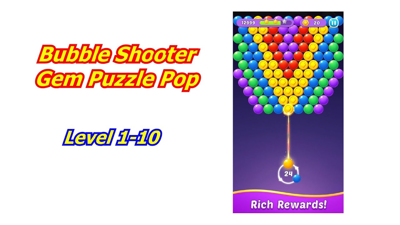 Bubble Shooter Gem Puzzle Pop Level 1-10 Walk Through