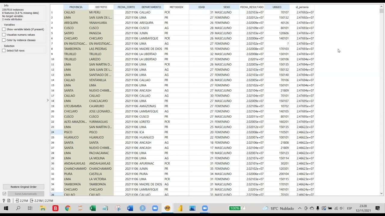 Procesamiento de Datos con ORANGE Data Mining| Casos Acumulados Covid Per&uacute;| Merge| Parte 1