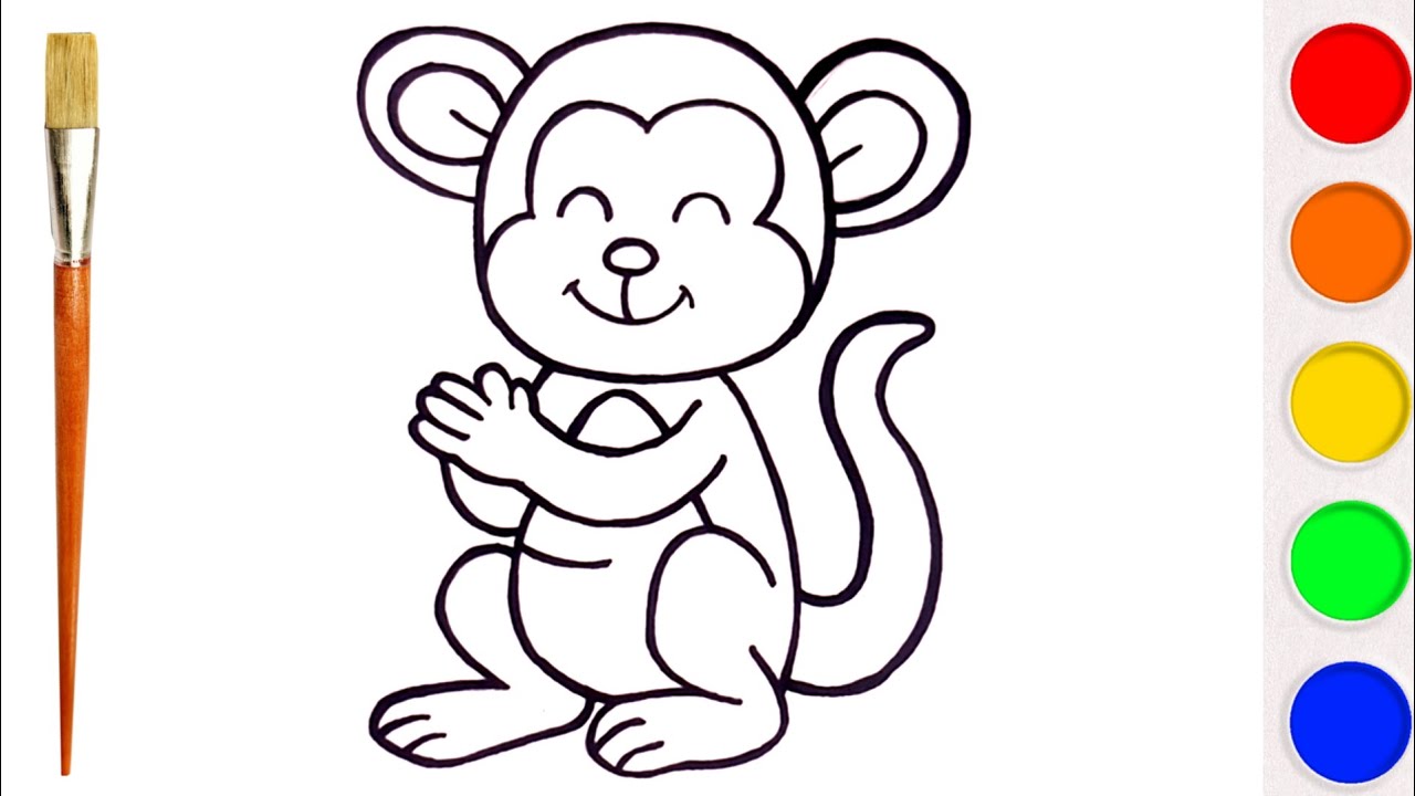 Простой рисунок обезьянки для детей и малышей: раскраска, рисование 🐵🐒🎨🖌
