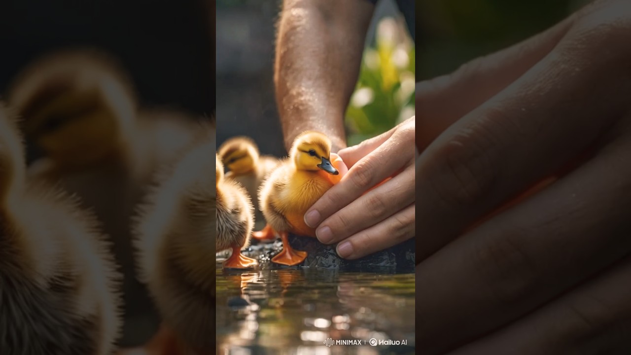 Gentle Touch: A Moment with Ducklings #cute #duck #duckling #babyduck