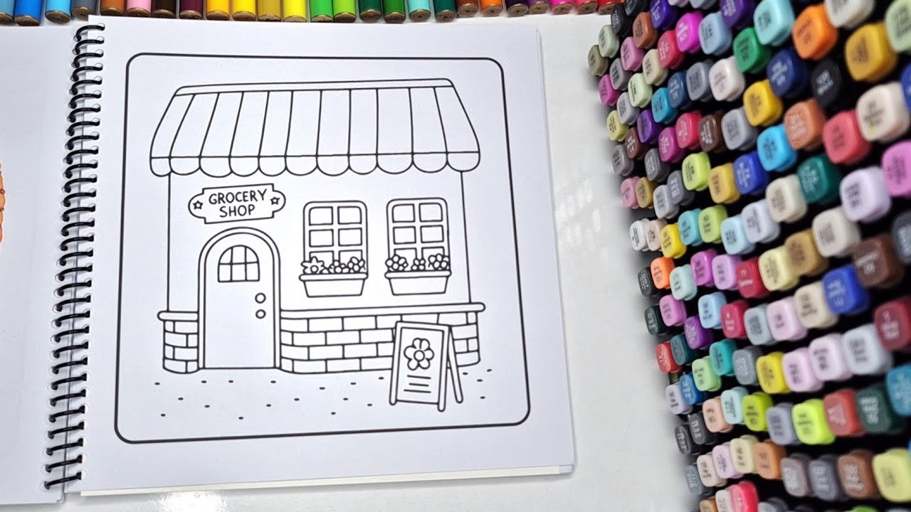 Relaxing ASMR Coloring 🌈 Cute Kawaii Store Scene | Satisfying & Calm Art Video”
