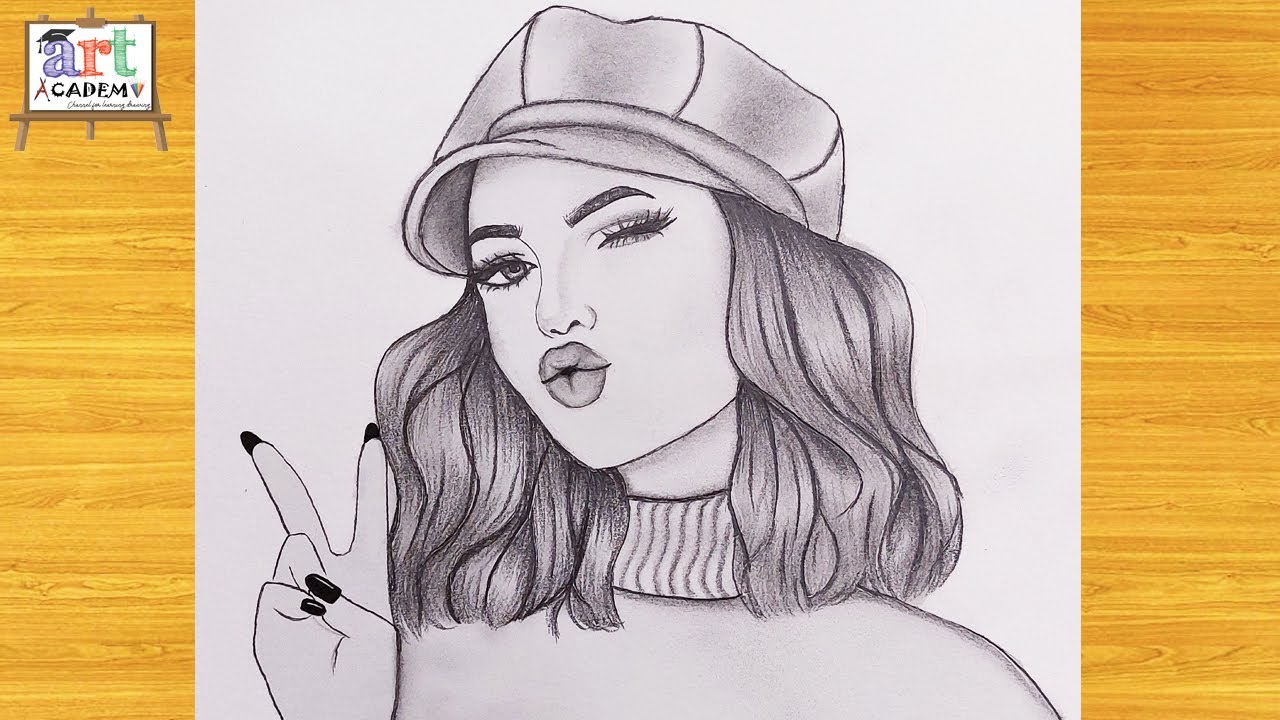 رسم | تعليم رسم بنت كيوت مع شعر طويل قصير بالرصاص | رسم بنات