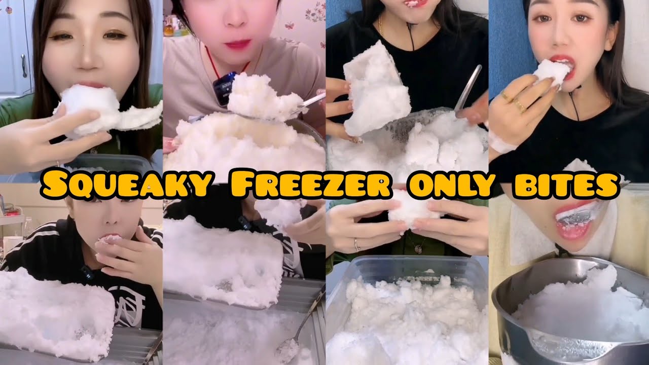 SQUEAKY🌟🥣SOFT FREEZER FROST BY ICE QUEEN ,YY AND OTHERS |ONLY BITES ASMR 🧊🧊💜|ICE EATING MUKBANG