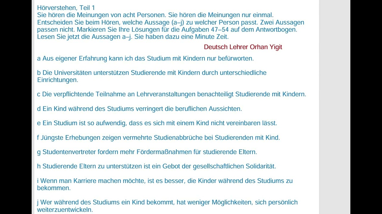 #StudiumUndEltern-Telc C1 - Hörverstehen Teil 1-  Mit Lösungen-izleme amaçlıdır- kopyalanamaz