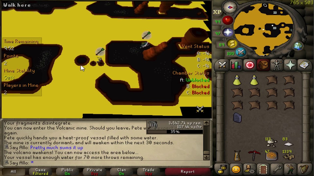 1+1 Volcanic Mine 90-95k xp/hr