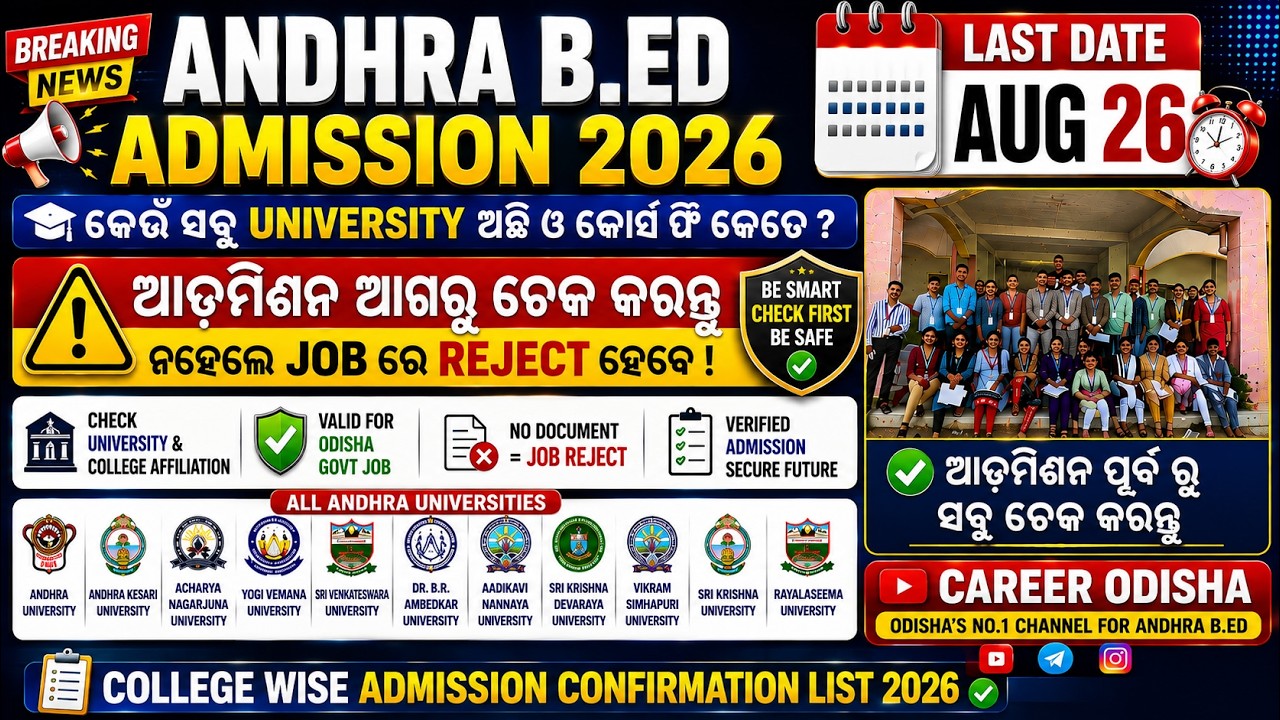 Andhra B.Ed Admission 2026, Admission Process &  Last Date ,  Andhra All University B.Ed Course Fee,