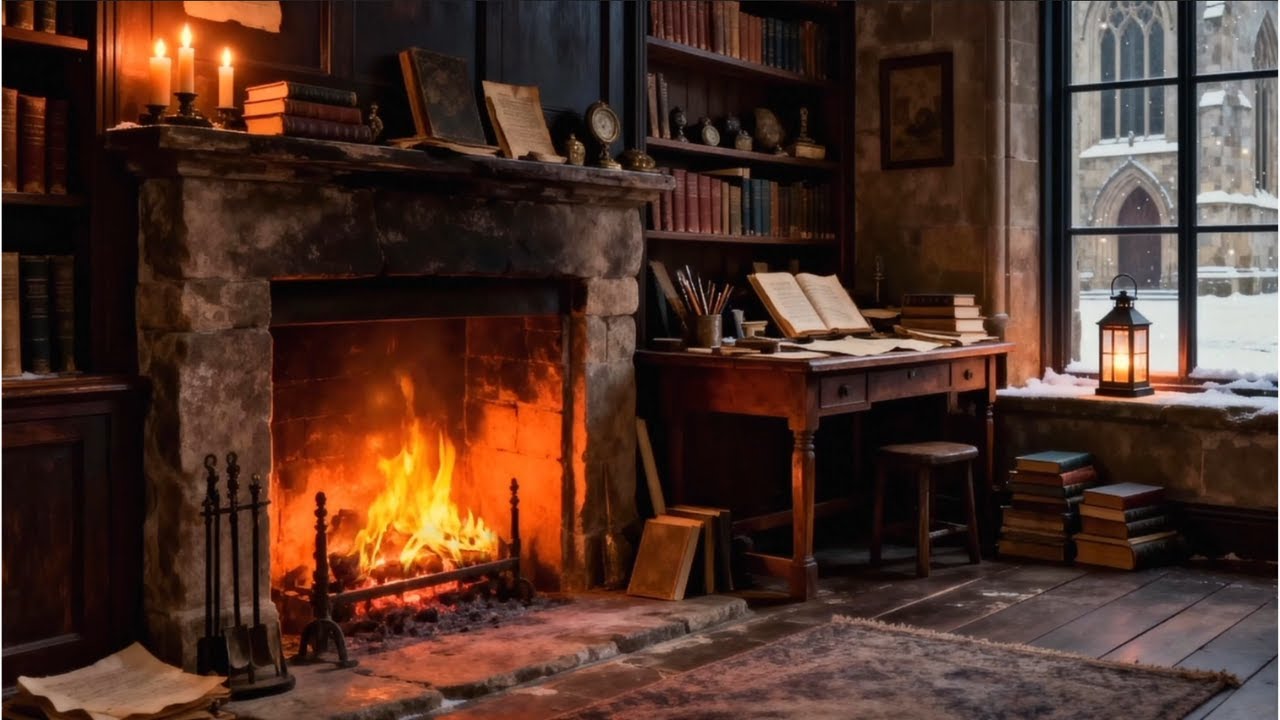 Quiet Study Fireplace 🔥 | Warm Fire Sounds for Focus & Reading (1 Hour)