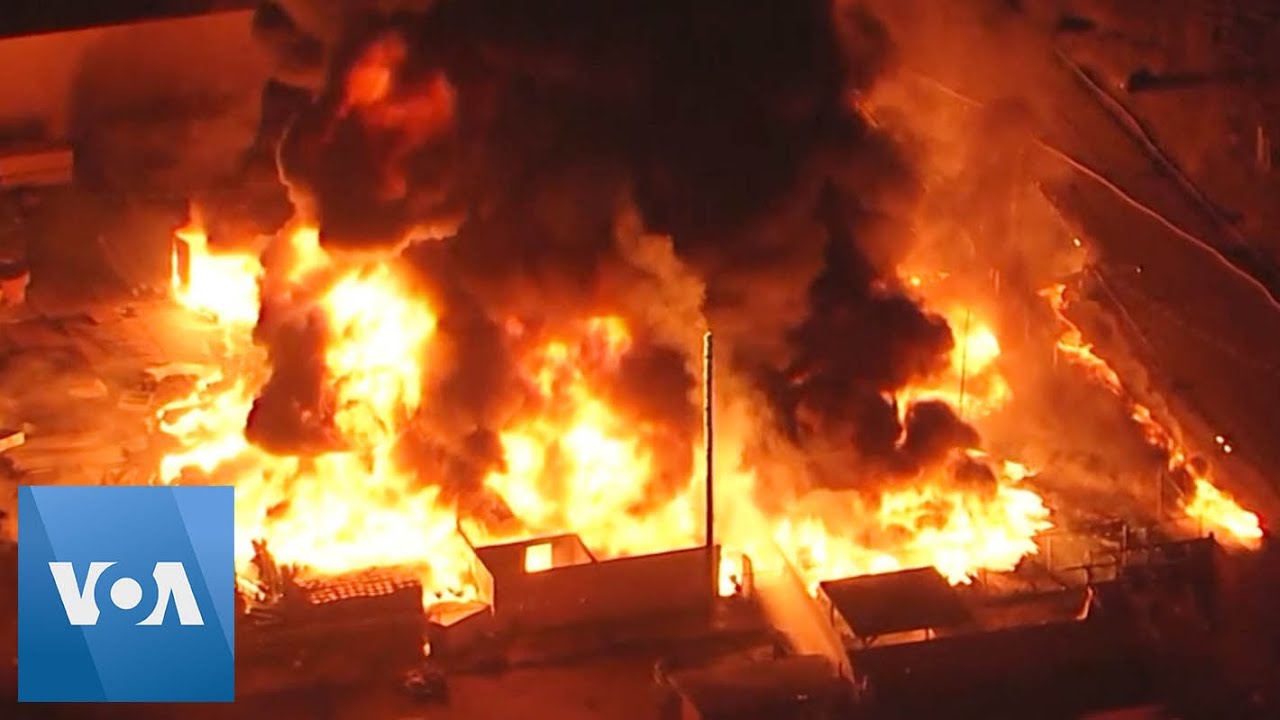 Crews Battle Commercial Yard Fire in California