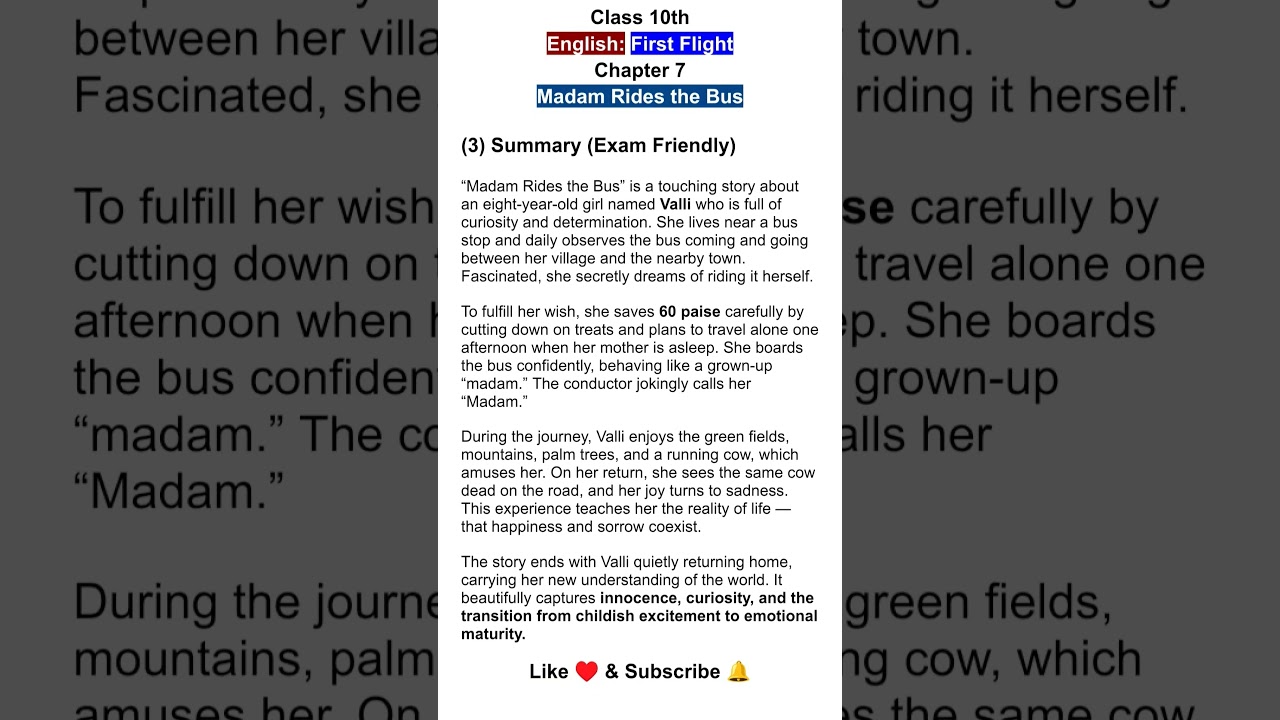 Madam Rides the Bus Summary, English First Flight Chapter 7, madam rides the bus class 10 summary
