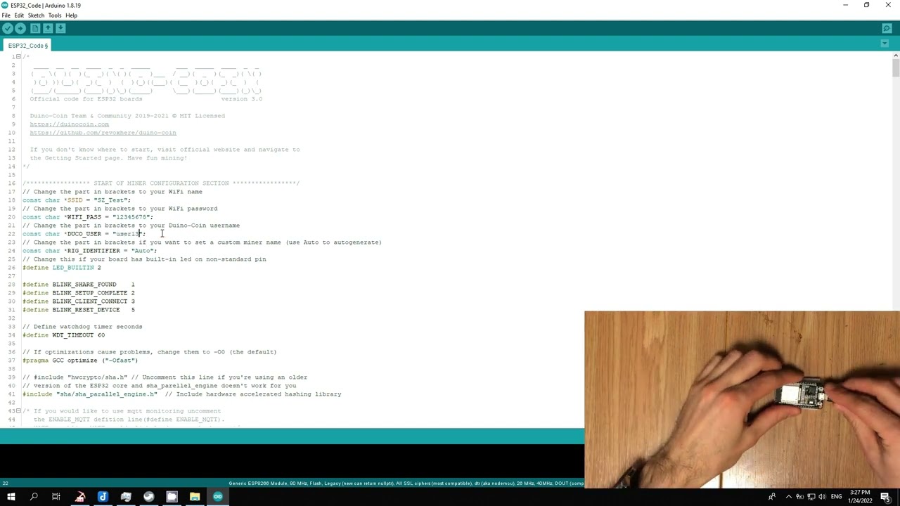 Duino coin mining benchmark on ESP32