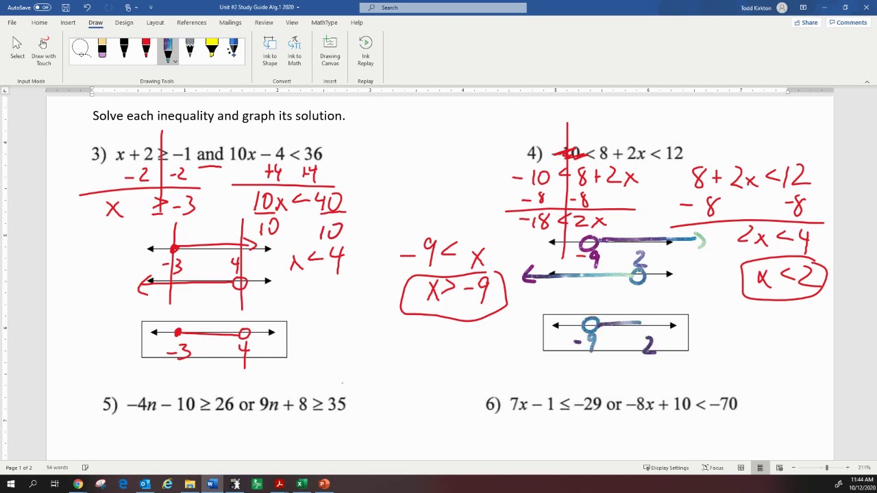 Algebra 1 Unit #2 Review