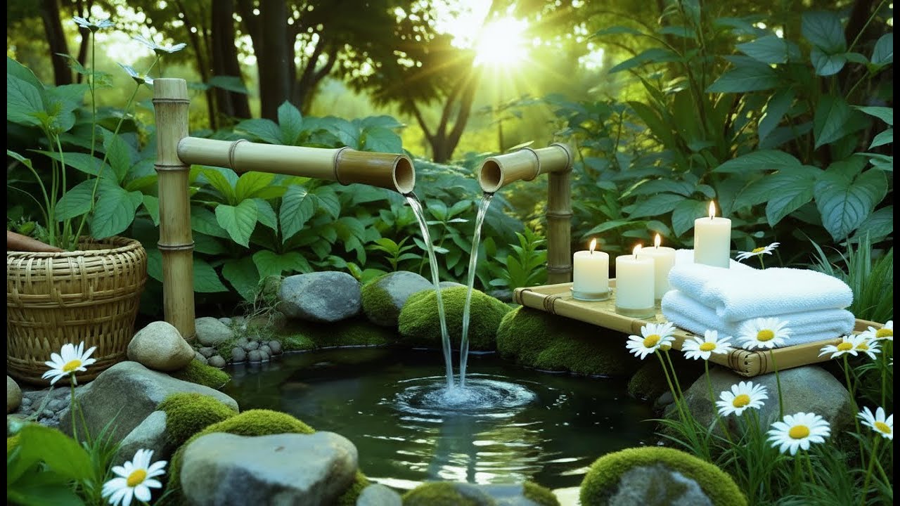 Bamboo Water Fountain Healing Ambience | Soft Piano Tones for Deep Sleep & Mental Clarity