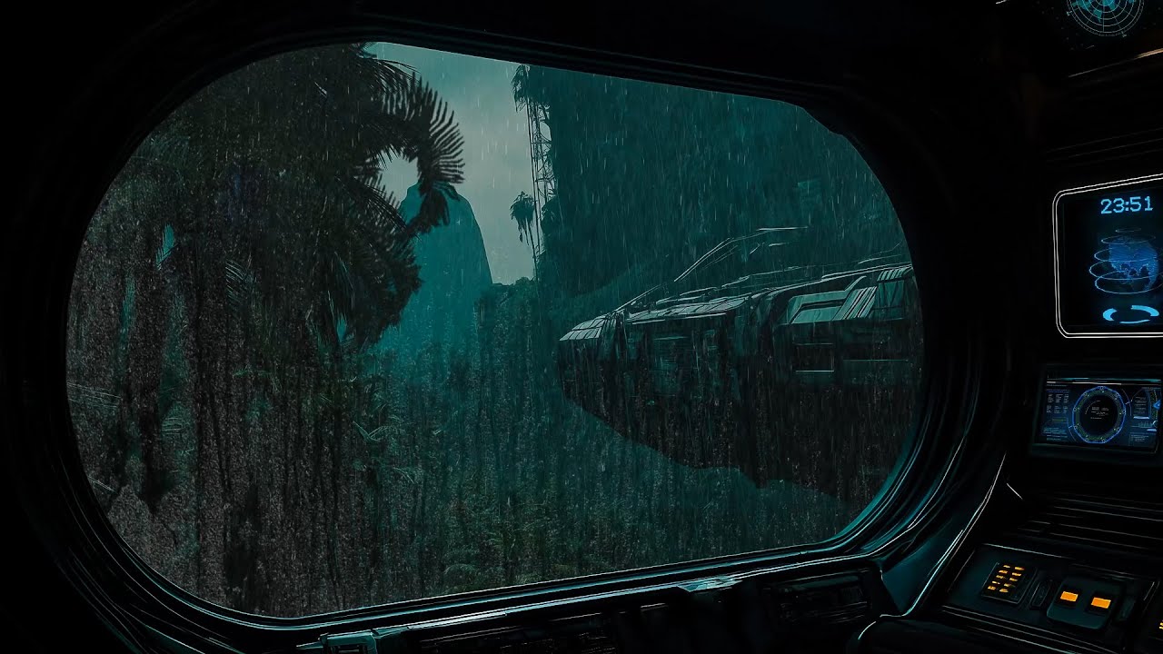 🌌🌧️ Sci-Fi Jungle Base in the Rain with Thunder Sounds | Deep Focus, Sleep & Relaxation