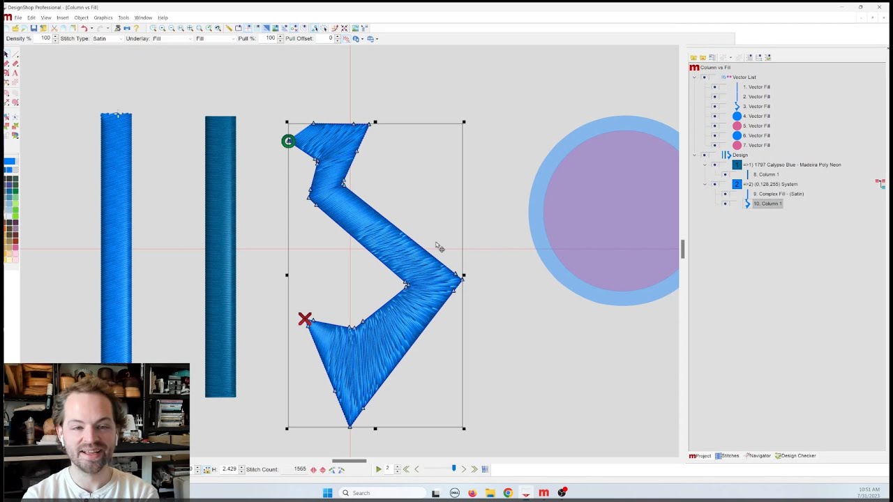 Digitizing Tutorial: When to use Column 1, Column 2 or Complex Fill in Melco Designshop V11