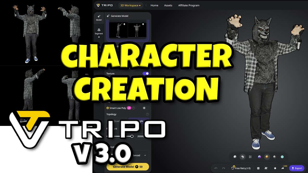 Создание персонажей с помощью Tripo 3D v3 0 – Быстрое 3D-моделирование с использованием ИИ