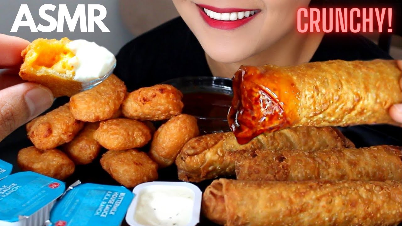 ASMR Jack in the Box JUMBO EGG ROLLS and MAC & CHEESE BITES with RANCH Eating Sound MUKBANG