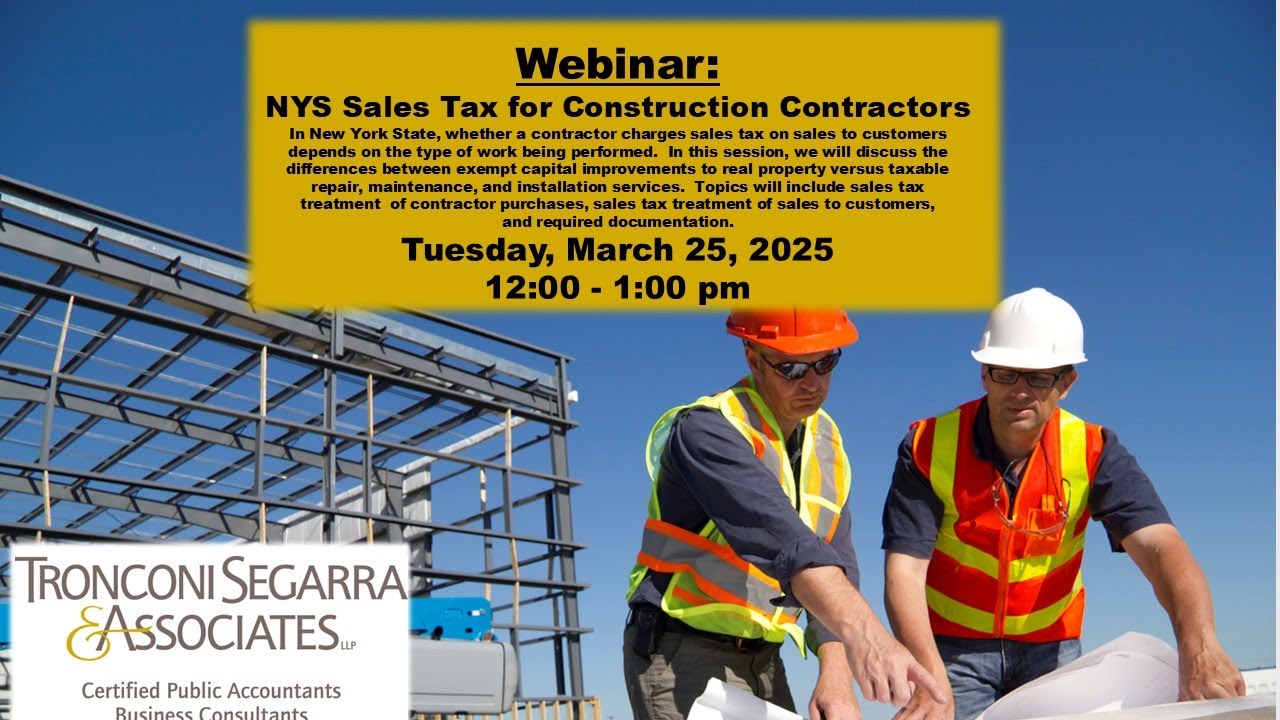 NYS Sales Tax for Construction Contractors