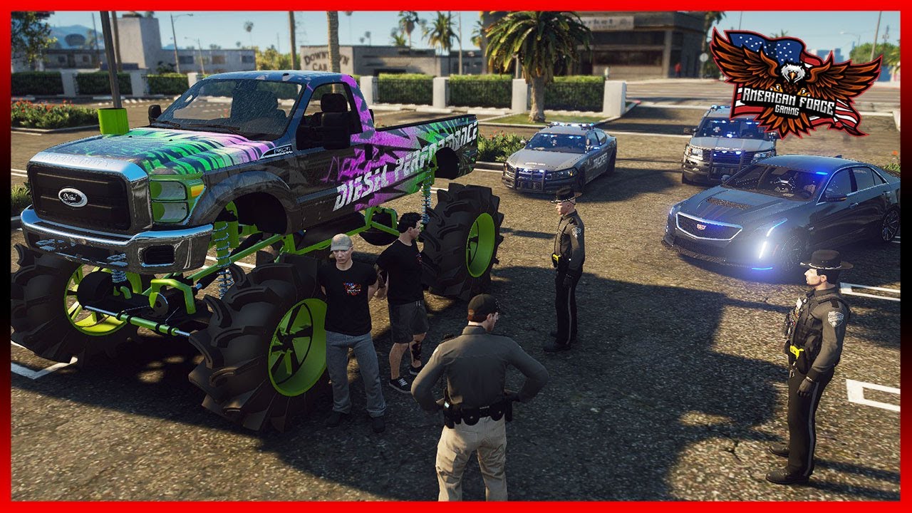 GTA5 RP - MUD TRUCK VS COP CAR TUG OF WAR! (COPS WAS MAD!!) - AFG