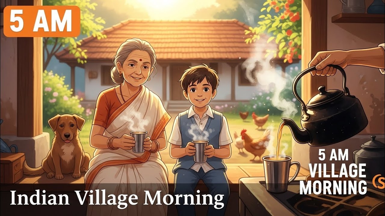A Peaceful 5 AM Morning in an Indian Village Home | Cozy Family Breakfast Routine | Ghibli-Style 