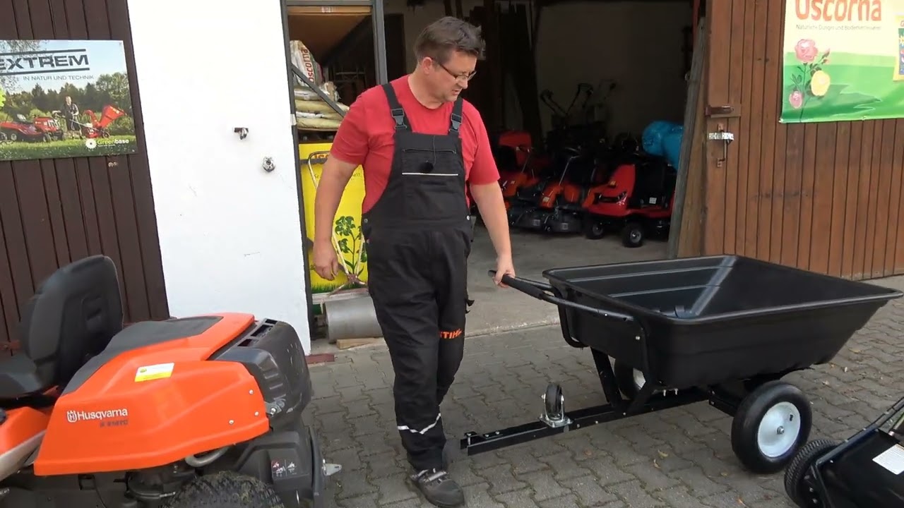 Kippanhänger Rasenkehrmaschine Esche Anbaugeräte Laubkehrmaschine zum Rasentraktor Rider
