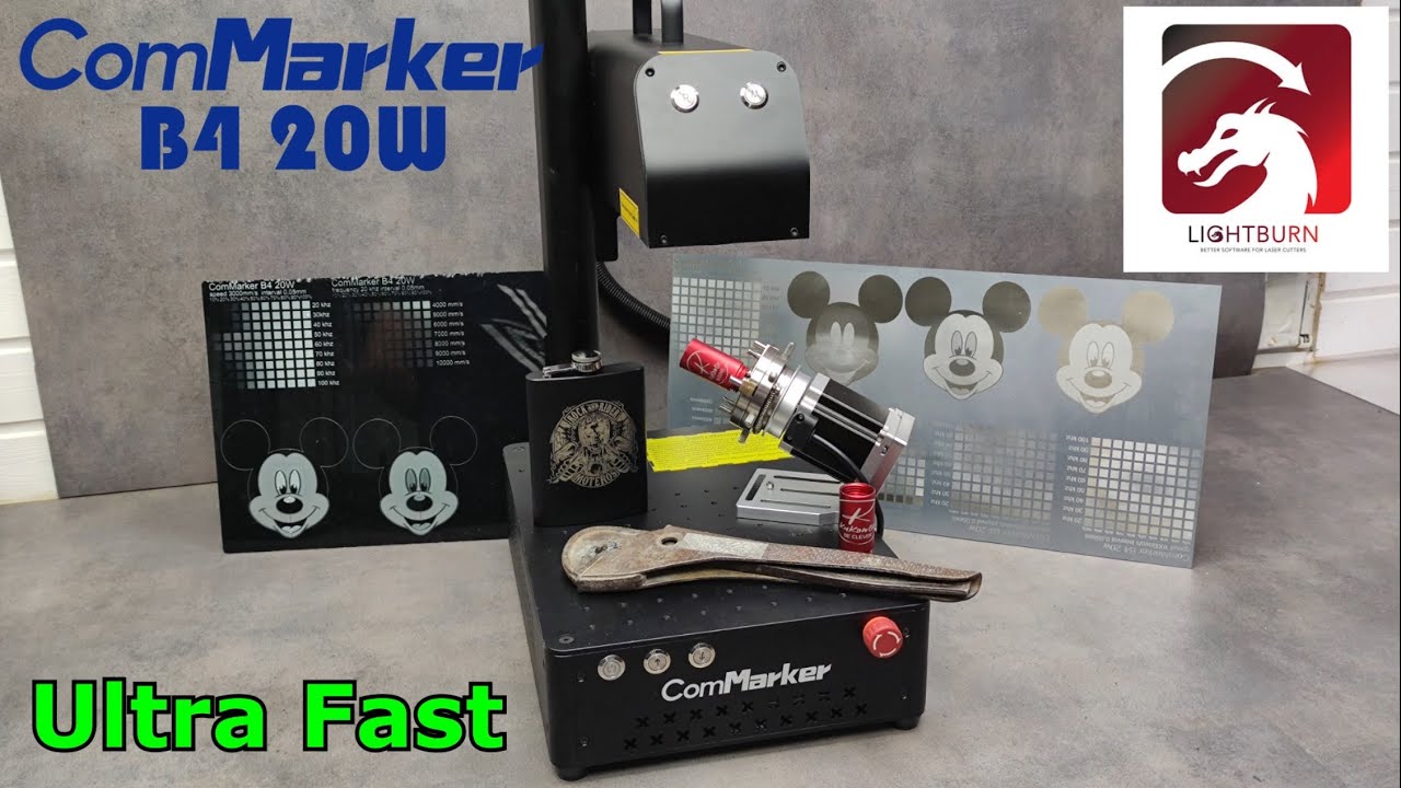 Ultra Fast  ComMarker B4 20W 1064nm Fiber Laser Engraver . With 2 lenses 110x110mm and 200x200mm.