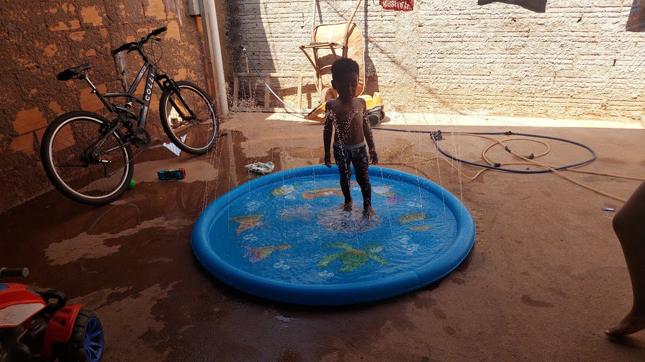 COMPREI NA SHOPEE piscina inflável chafariz infantil splash sprinkler esteira 170 cm