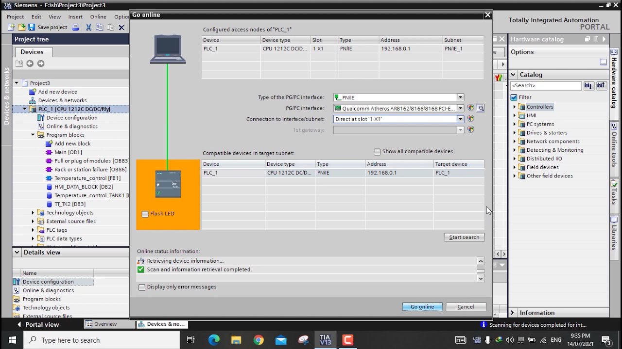 Find accesible siemens plc in network and upload program plc to pc - TIA portal