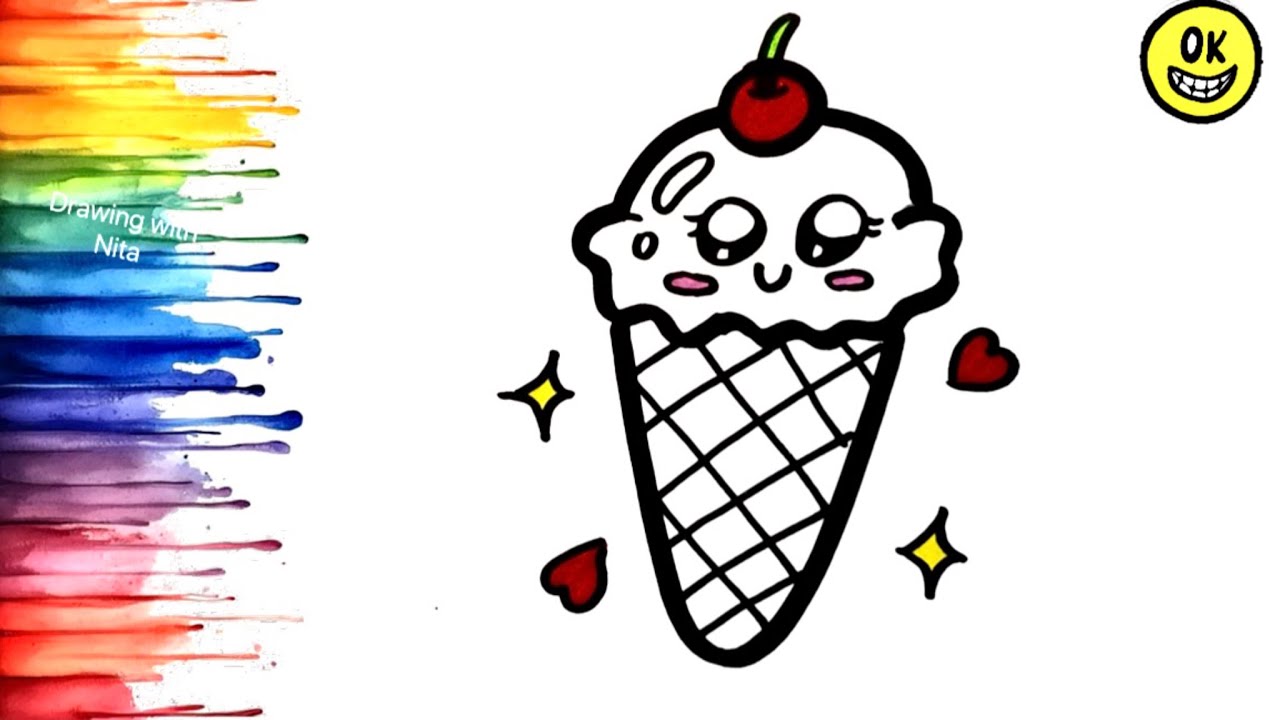 Cute Ice Cream 🍦 Drawing, Colouring for kids, Drawing for kids, Easy Drawing for kids, Kids Drawing
